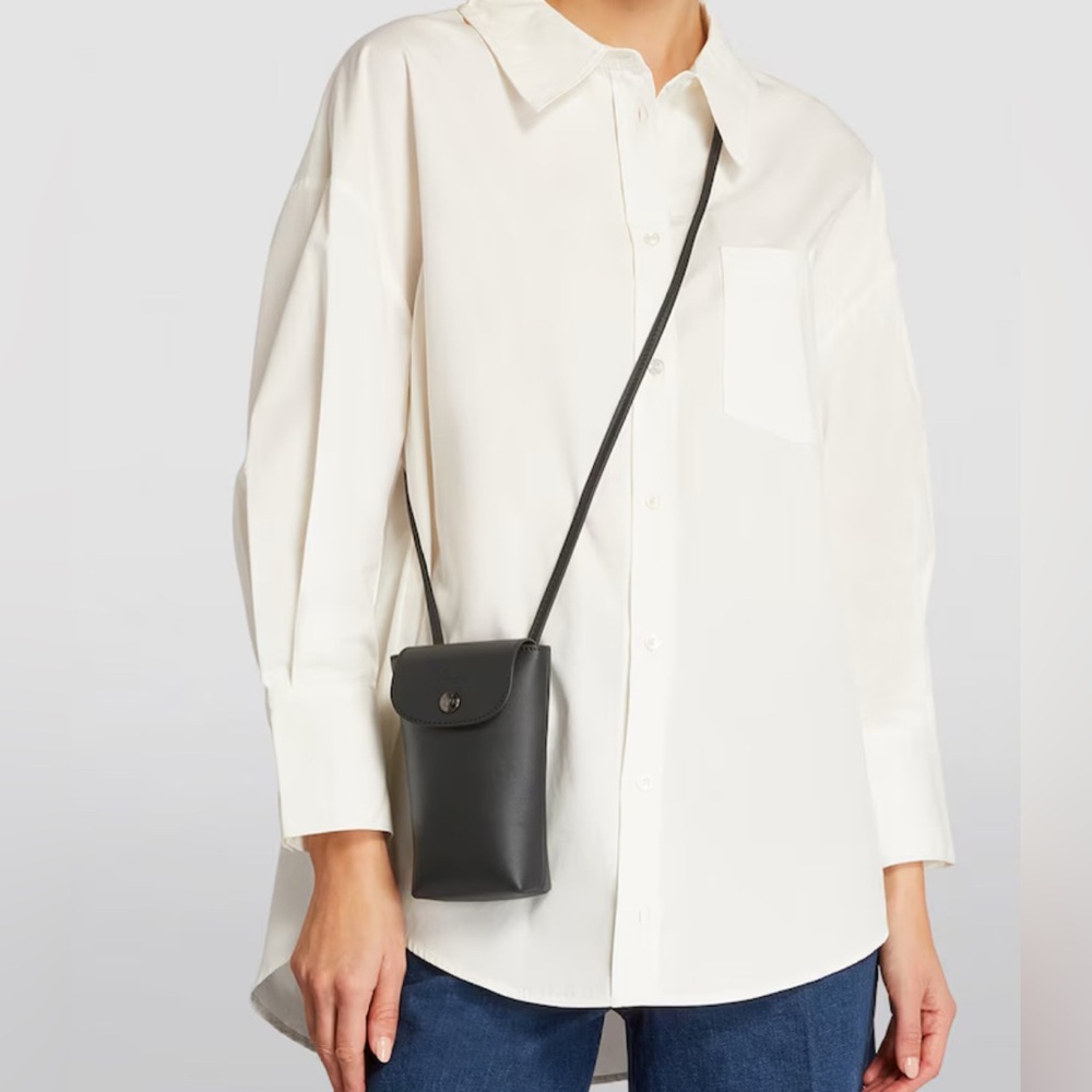 Longchamp Black Leather Crossbody Phone Pouch